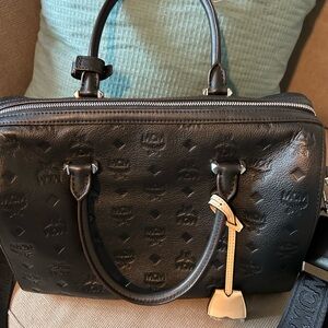 MCM Black Embossed Leather Handbag